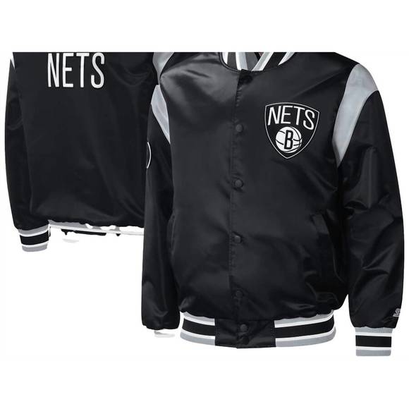 NEW STARTER men's brooklyn nets varsity jacket in black
